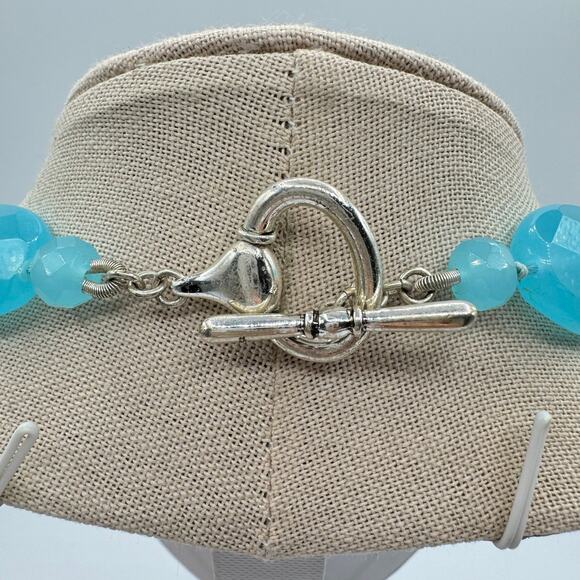 Lauren Ralph Lauren Aqua Blue Faceted Glass Chunky Necklace Signed Hand Knotted - Picture 7 of 10